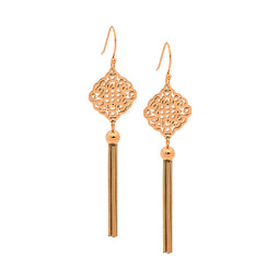 Stainless Steel Filigree earrings w/ drop tassel & Rose Gold IP Plating