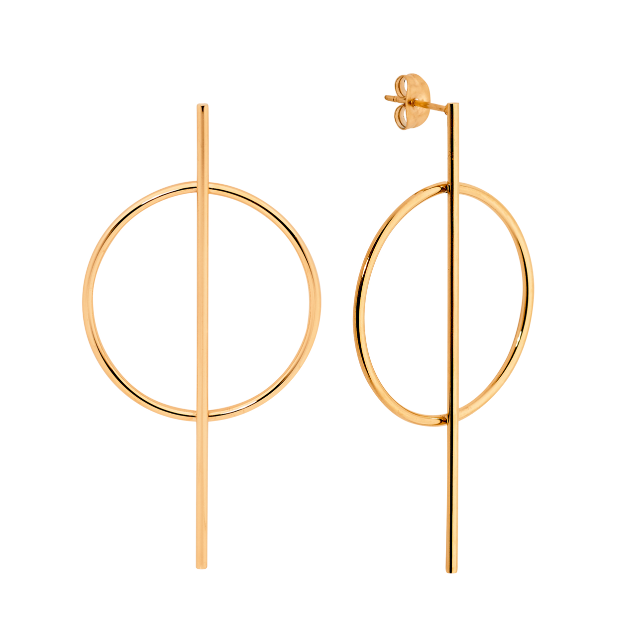 Stainless Steel 3cm Open Circle w/ Long Bar Earrings & Rose Gold IP Plating