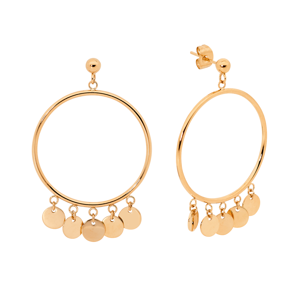 Stainless Steel 3cm Open Circle, 5x Disk Earrings & Rose Gold IP Plating