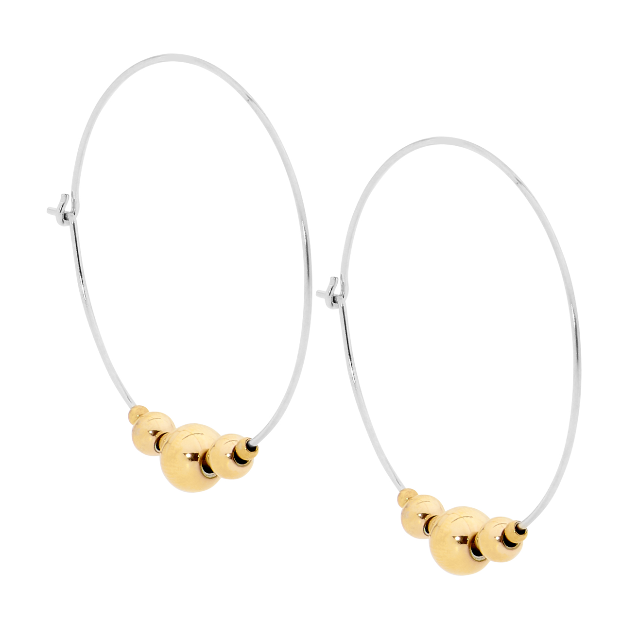 Stainless Steel 3cm Hoop Earrings w/ ball feature in Gold IP Plating