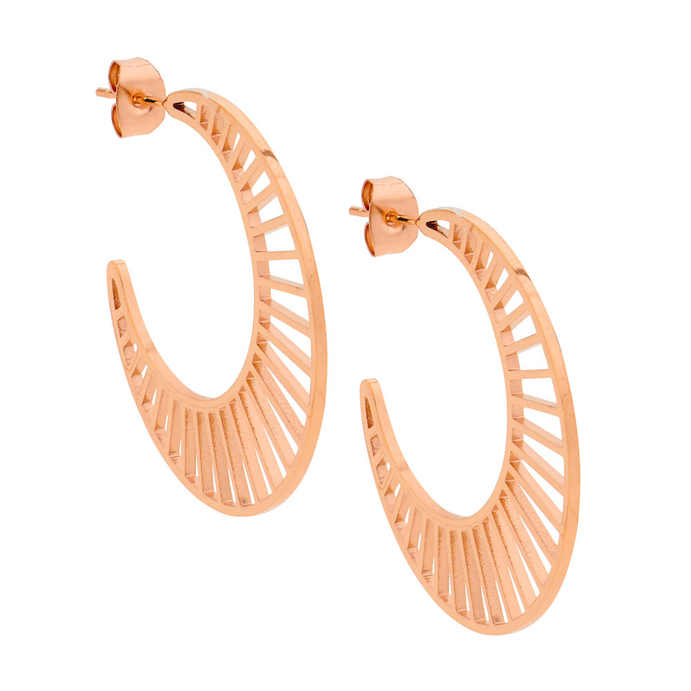 Stainless Steel 3.5Cm Hoop Earrings, Open Line Feature W/Rose Gold Ip Plating