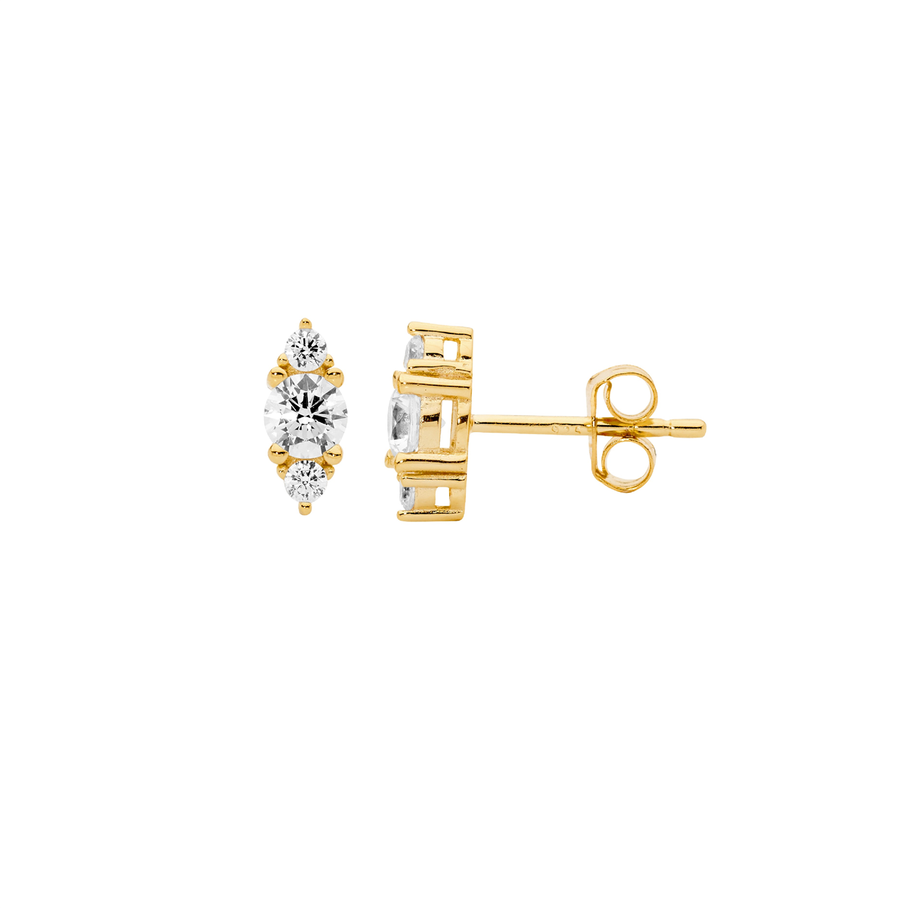 Sterling Silver Gold Plated Cz Stud Earrings