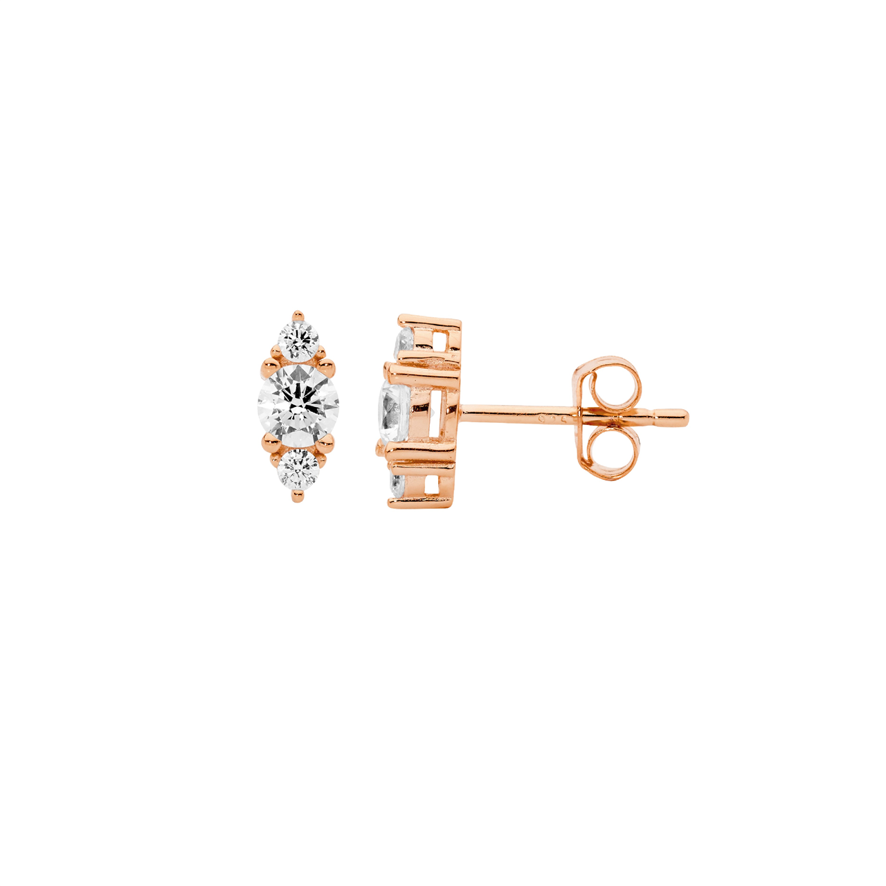 Sterling Silver Rose Gold Plated Cz Stud Earrings