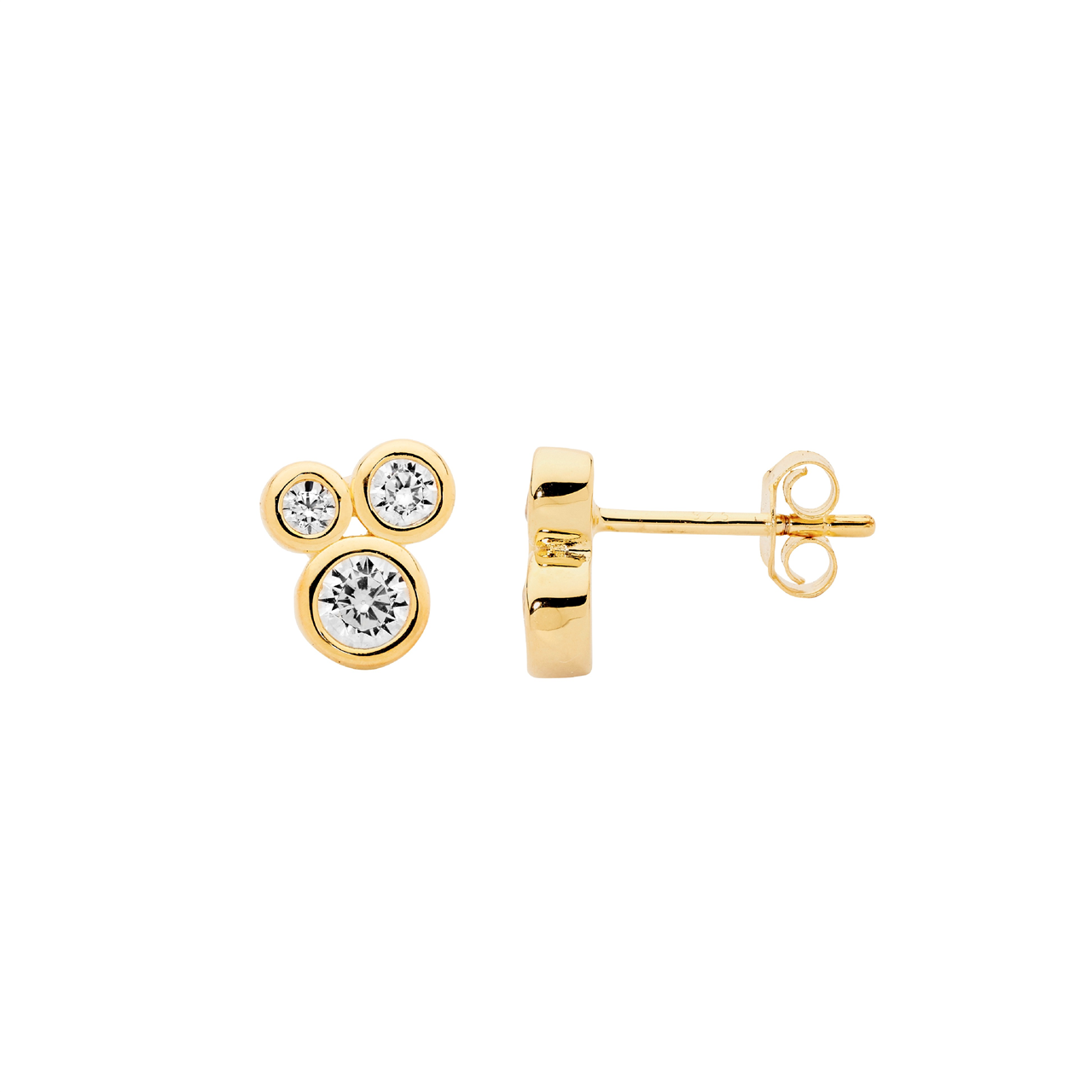 Sterling Silver Bezel Set Wh Cz Cluster Earrings W/Gold Plating