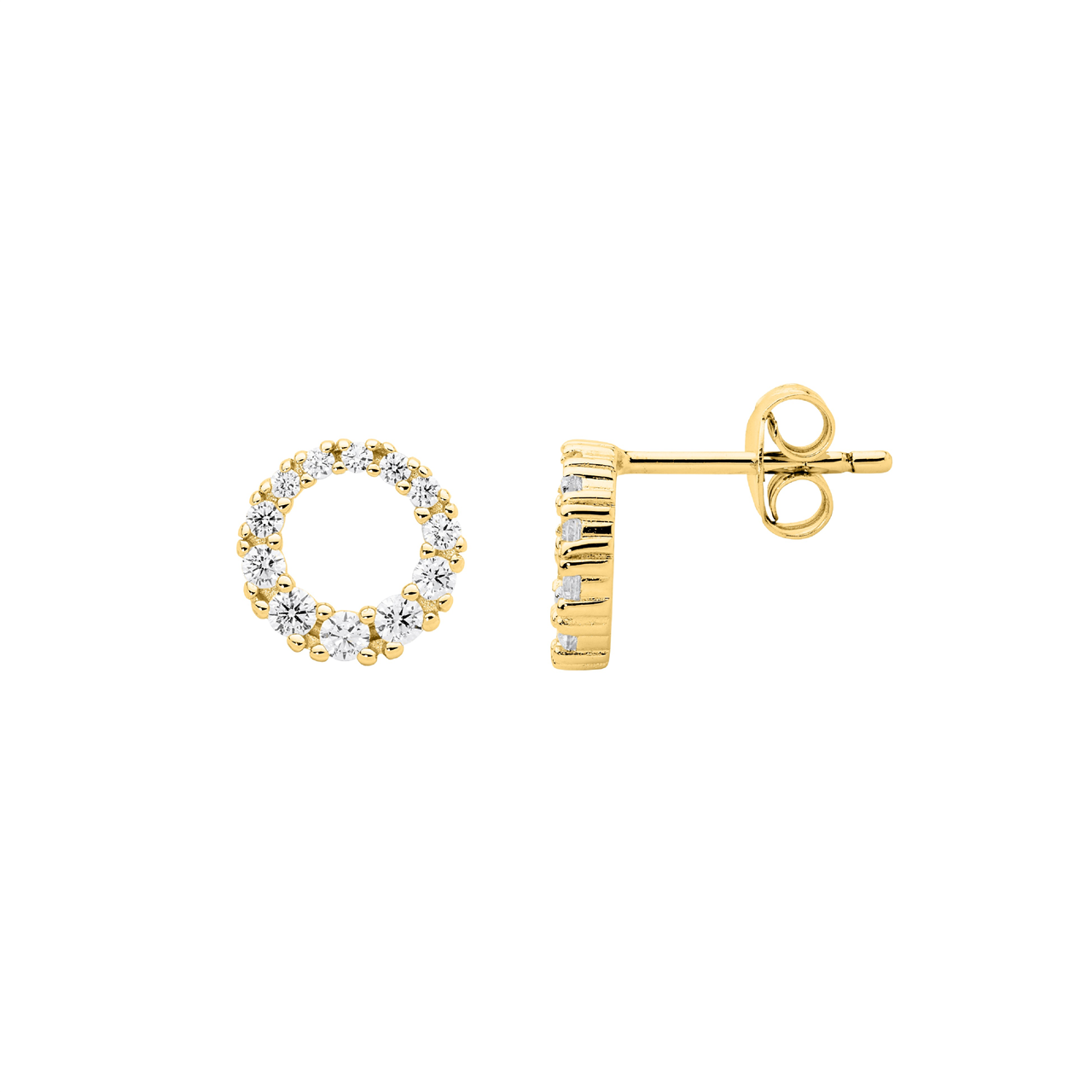 Sterling Silver Gradual Wh Cz 9Mm Circle Earrings W/Gold Plating