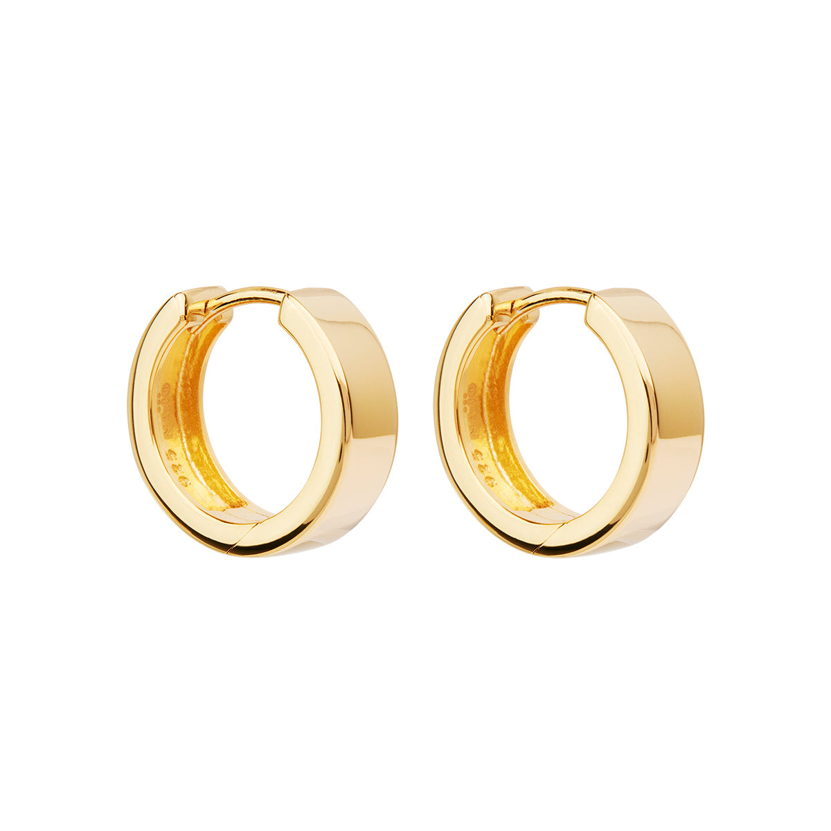 Yellow Gold Plated Silver,Straight-Sided Round Huggie Earring