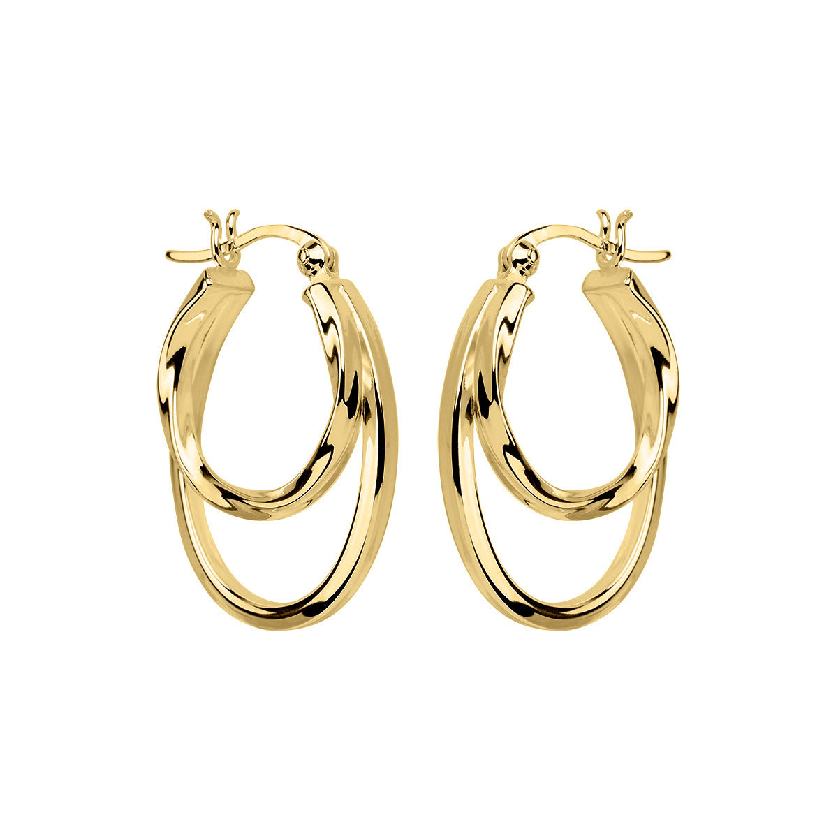 Yellow Gold Plated Silver, Double Hoop (Plain/Twisted) Earrings