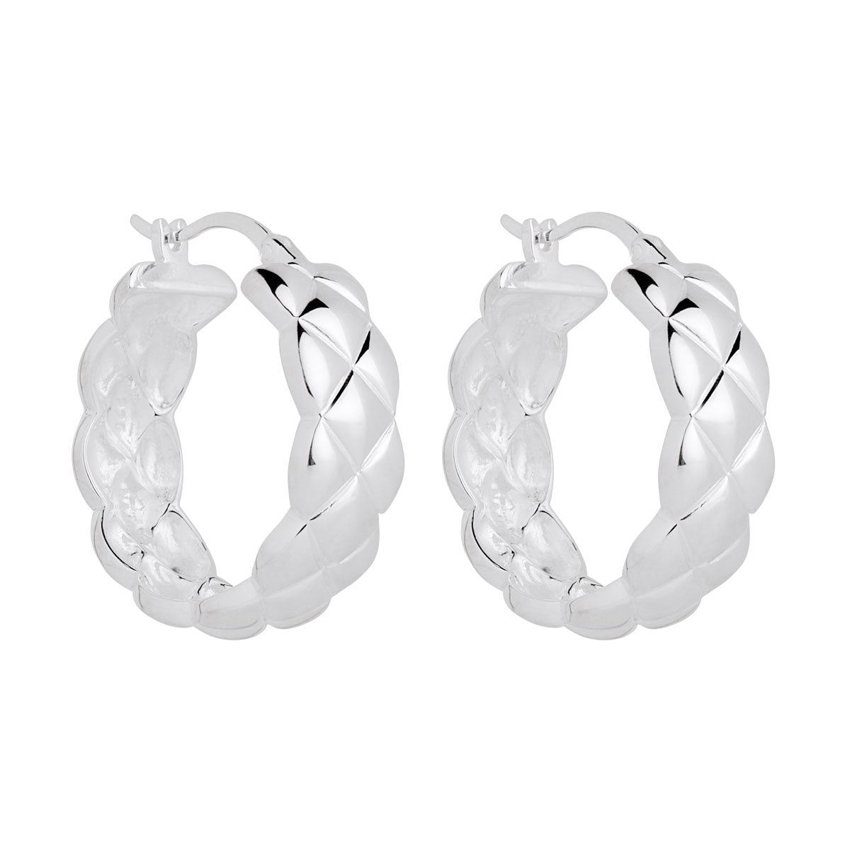 8X24mm Silver Hoop With Woven Pattern And Lever Clasp, Antitarnish