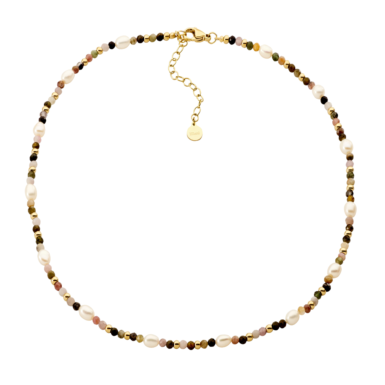 Stainless Steel Tourmaline & Freshwater Pearl 40Cm Necklace