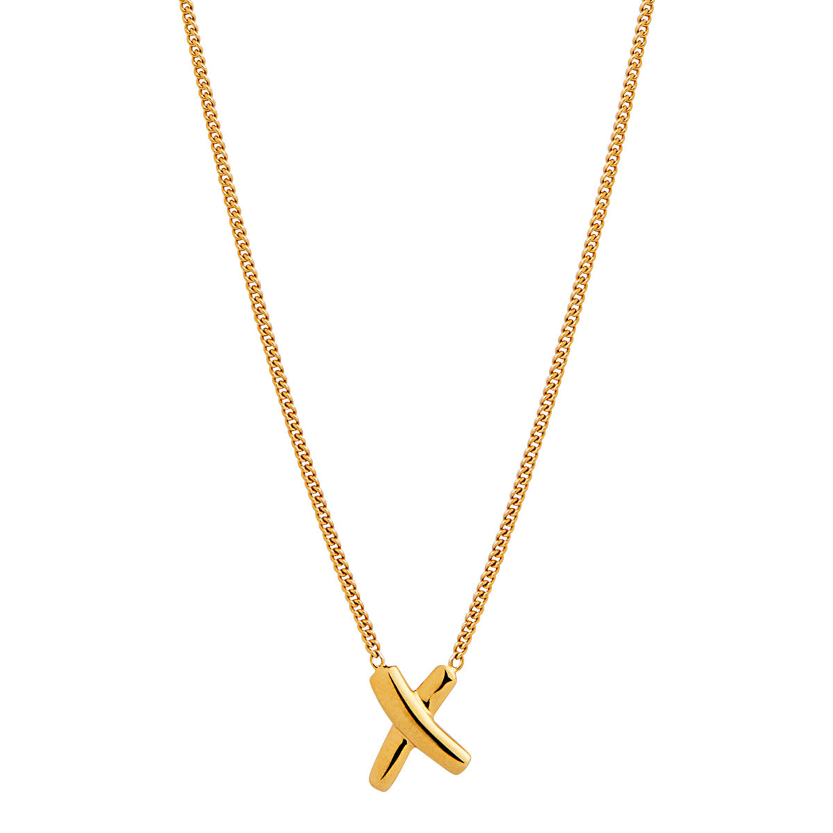 8X10mm Yellow Gold Plated Silver X On 1mm Curb Chain Necklace,