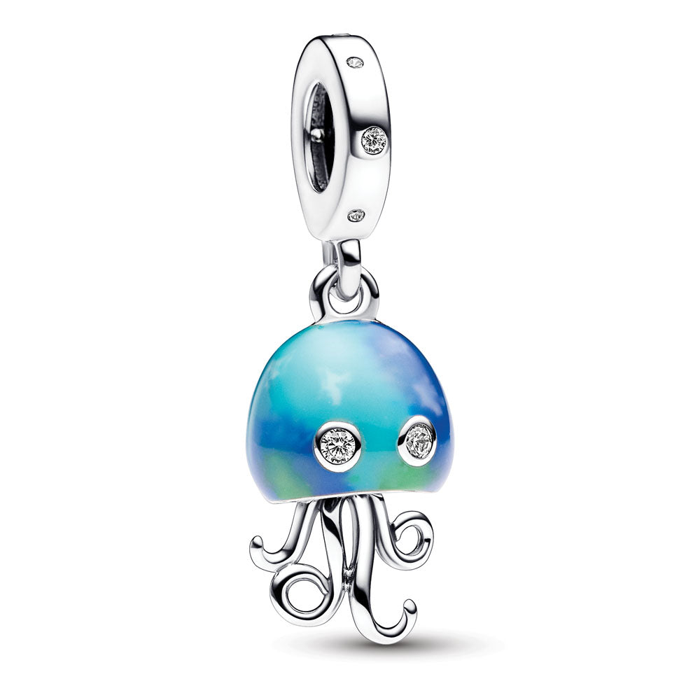 Jellyfish Sterling Silver Dangle With Clear Cubic Zirconia And Color Changing Enamel