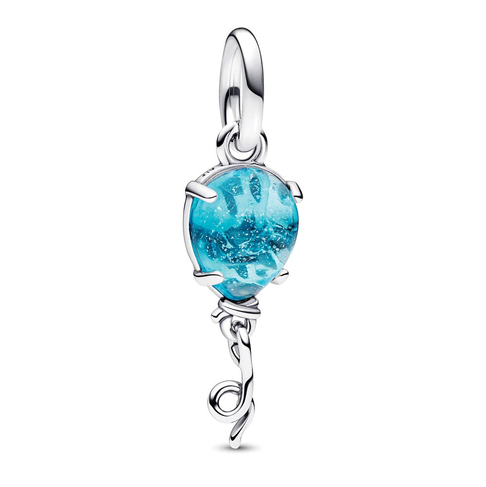 Balloon Sterling Silver Dangle With Dichroic Blue Murano Glass