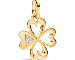 Clover 14K Gold-Plated Medallion With Clear Cubic Zirconia