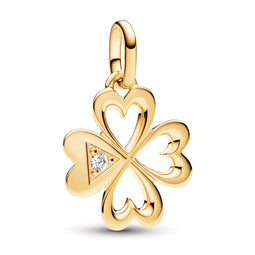 Clover 14K Gold-Plated Medallion With Clear Cubic Zirconia