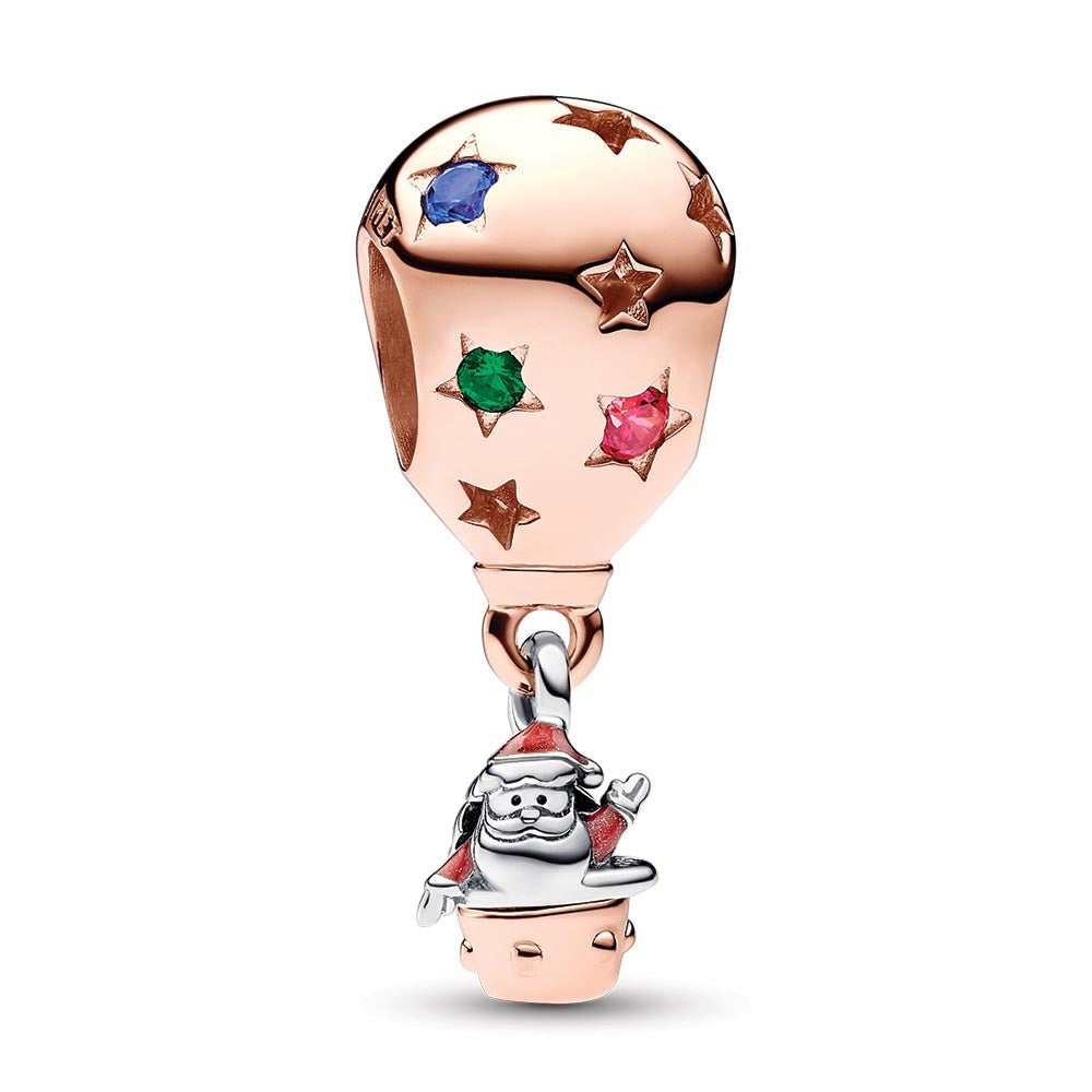 Christmas air balloon sterling silver and 14k rose gold-plated charm