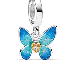 Butterfly With Moveable Wings Sterling Silver And 14K Gold-Plated Dangle With 0.009 Ct Tw Ghi Si1+ Round Brilliant Cut Lab Created Diamond A