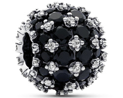 Sterling Silver Charm With Black Crystal And Clear Cubic Zirconia
