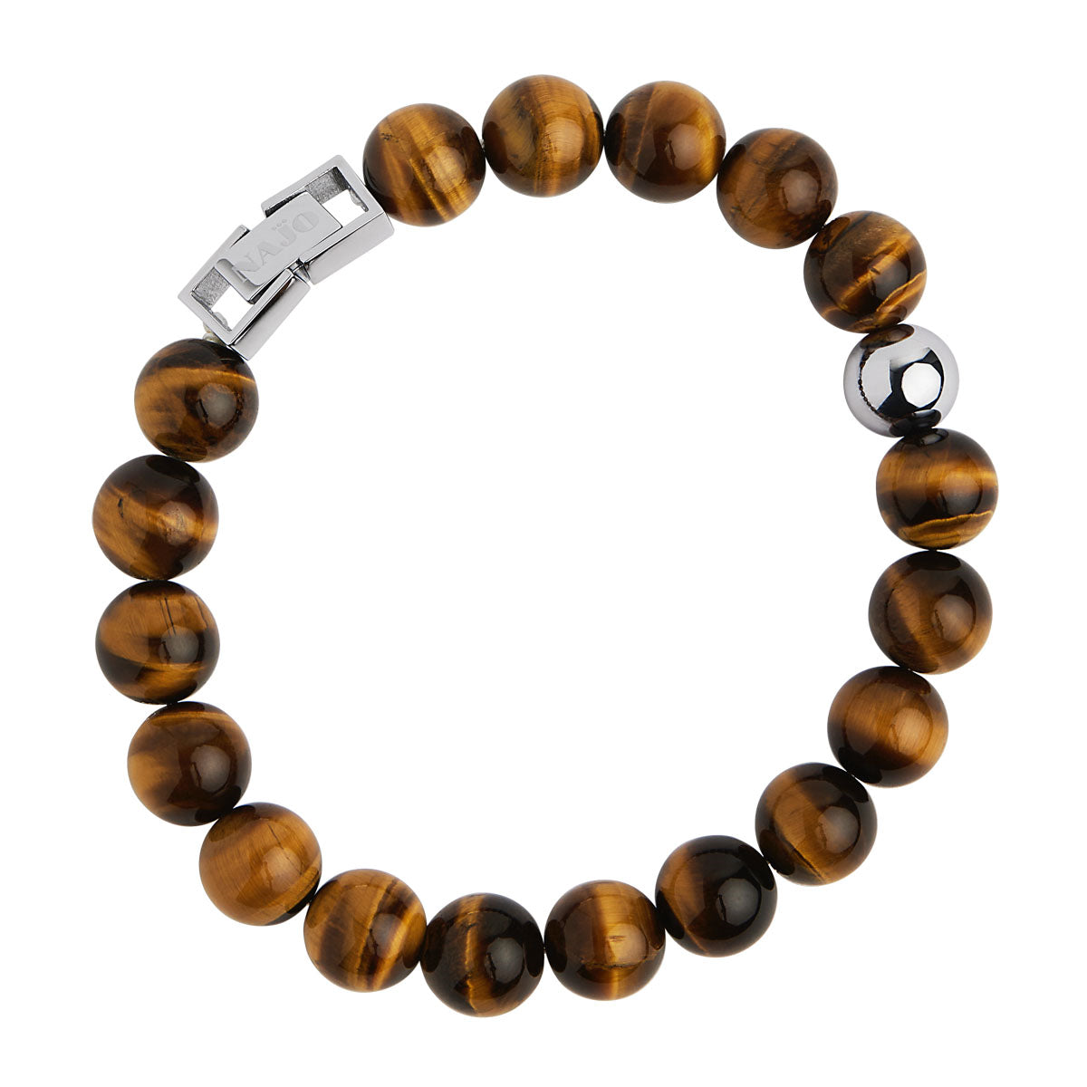 10mm Tiger Eye Round Beads & 1 X Steel Beads Bracelet