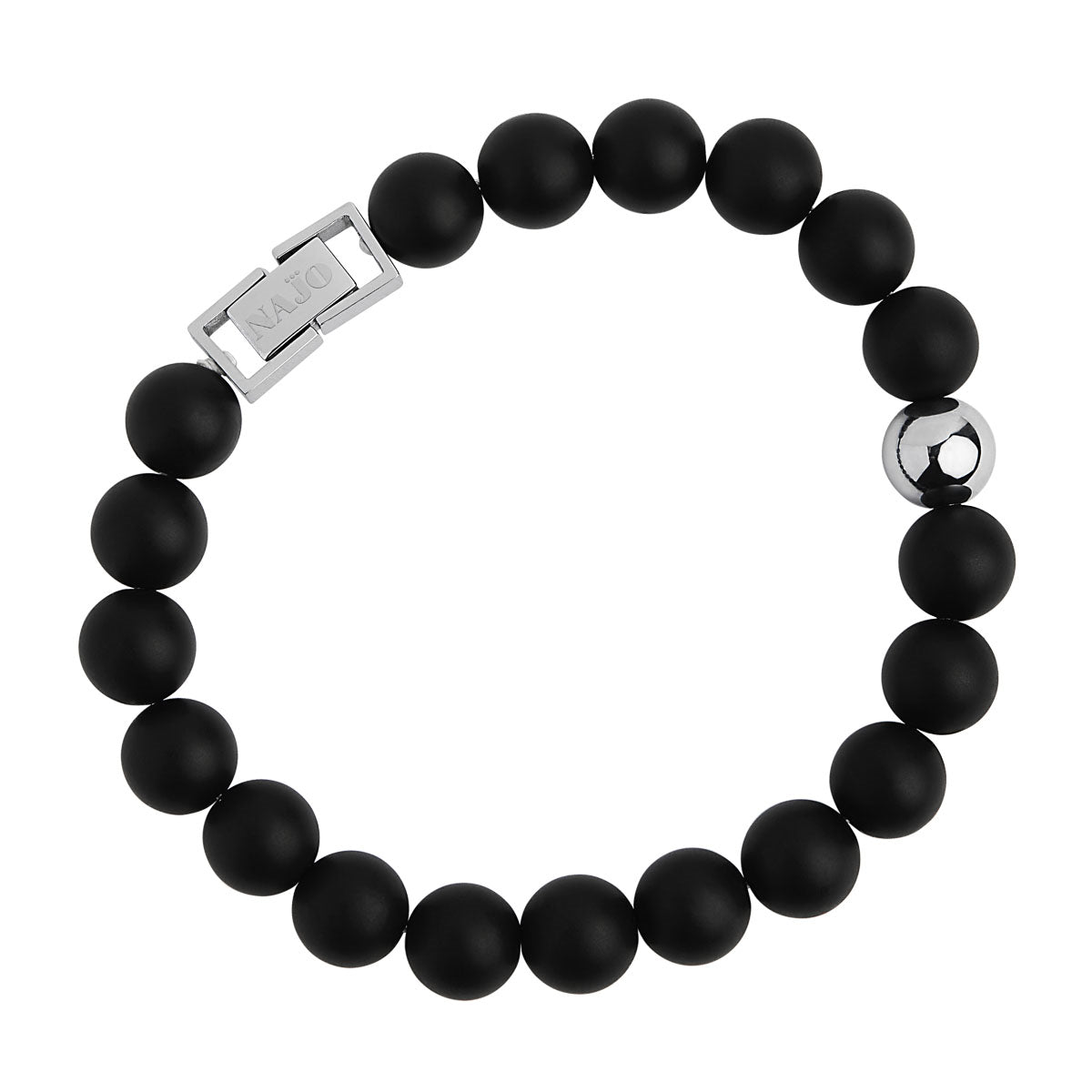 10mm Matt Onyx Round Beads And 1 Steel Beads Bracelet