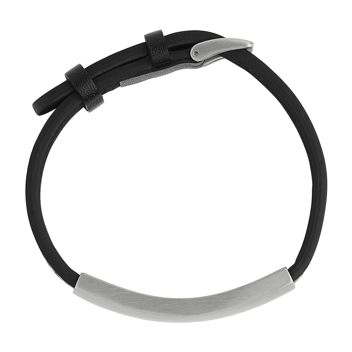 10Mm Black Leather Strap Blet With Brushed Steel Id Plate And Buckle Fitting, 23cm