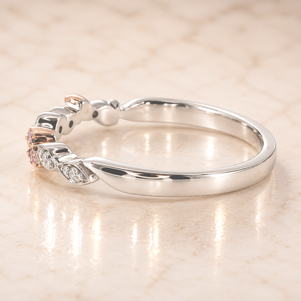 AMÉLIE Pink & White Diamond Ring – 0.175ct 9ct White & Rose Gold