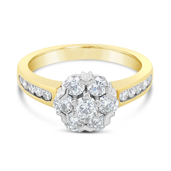 18Ct Yellow Gold Diamond Cluster Ring 1.00Ct Tdw