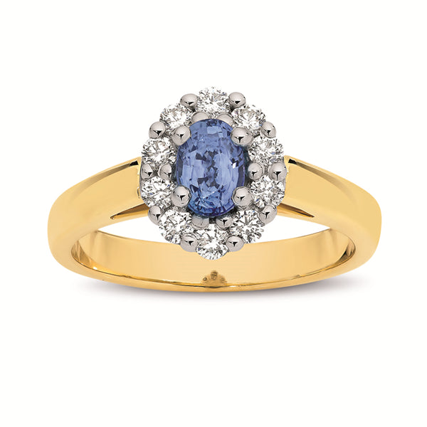9ct Yellow/White Gold Ceylon Sapphire Diamond Ring