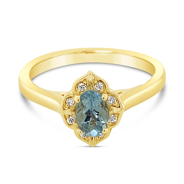 Aquamarine & Diamond Halo Ring