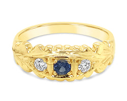 9ct Yellow Gold Ceylon Sapphire & Diamond Ring