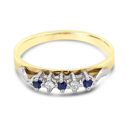 9ct Yellow Gold Diamond & Ceylon Sapphire Anniversary Ring