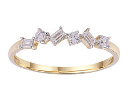 9ct Yellow Gold Baguette And Round Brilliant Cut Diamond Band