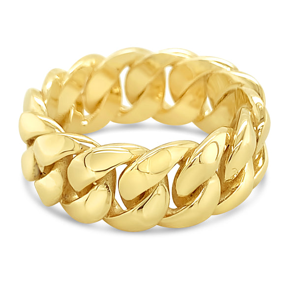 9ct Yellow Gold Cuban Link Ring 10mm Width