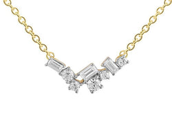 9ct Yellow Gold Baguette And Round Brilliant Cut Necklet