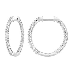 9ct White Gold Diamond In Out Hoop Earrings
