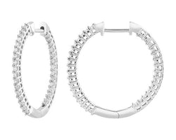 9ct White Gold Diamond In Out Hoop Earring