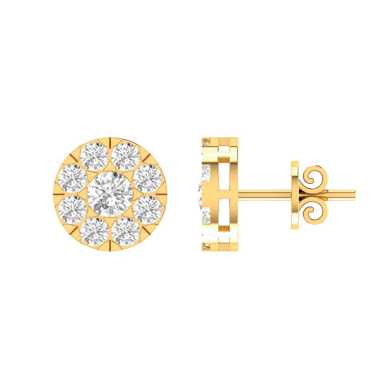 9ct Yellow Diamond Cluster Stud Earrings