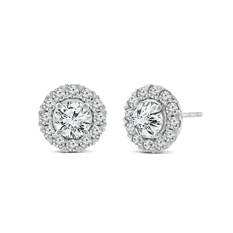 18ct White Gold 1.50ct D/VS1 Lab Grown Diamond Round Halo Stud Earrings