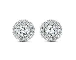 18ct White Gold 1.50ct D/VS2 Created Diamond Round Halo Stud Earrings