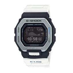 G Shock G-Lide Dig W/Time Swatch 200M WR Blk Face Black/Silver Bez Wht Band