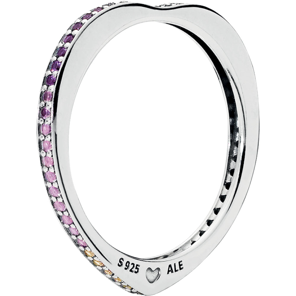 Multi-Coloured Arcs Of Love Silver Ring w Mixed Crystals & CZ