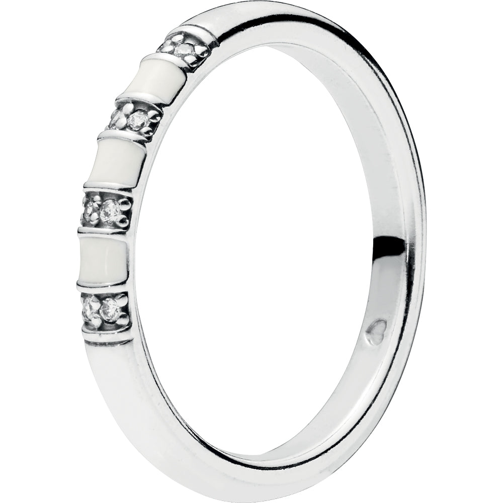 Exotic Stones & Stripes Silver Ring w White Enamel & Clear CZ