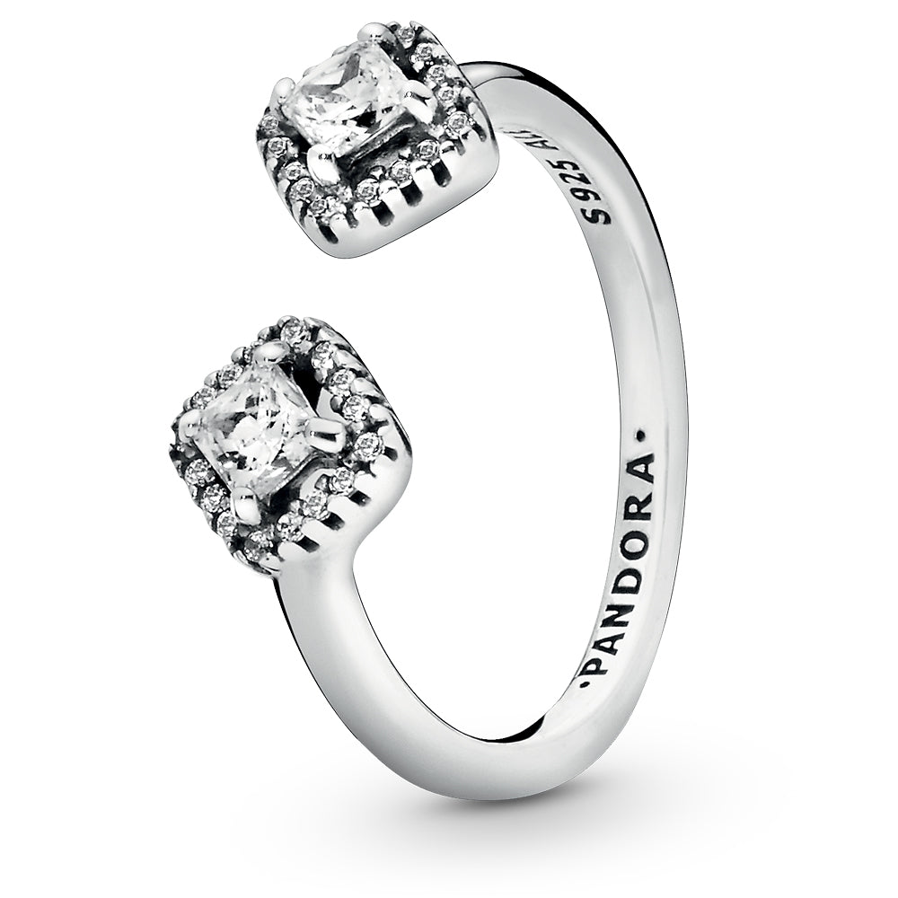 Square Sparkle Open Silver Ring w CZ