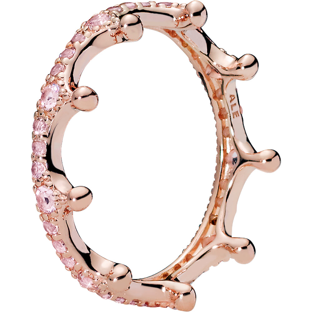 PANDORA Rose Pink Enchanted Crown Ring w Pink Crystals