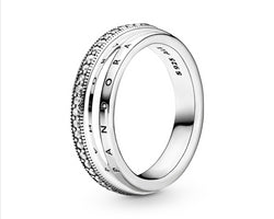 Pandora Logo Silver Ring With Cz