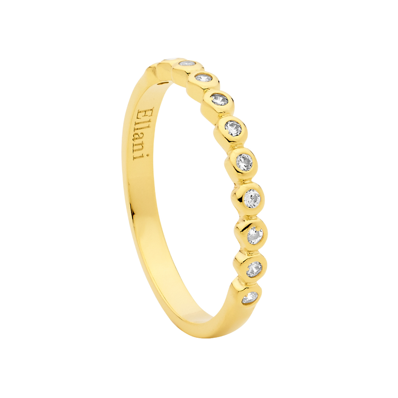 Ellani Yellow Gold Plated Ring With Bezel Set Cz