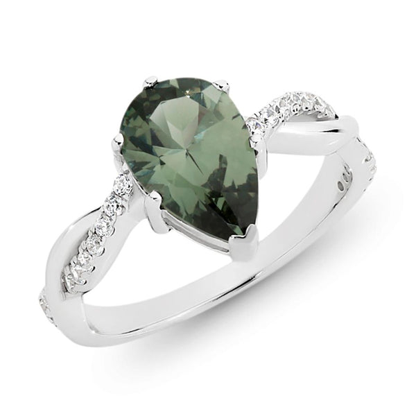 Green Cz Ring With White Cz