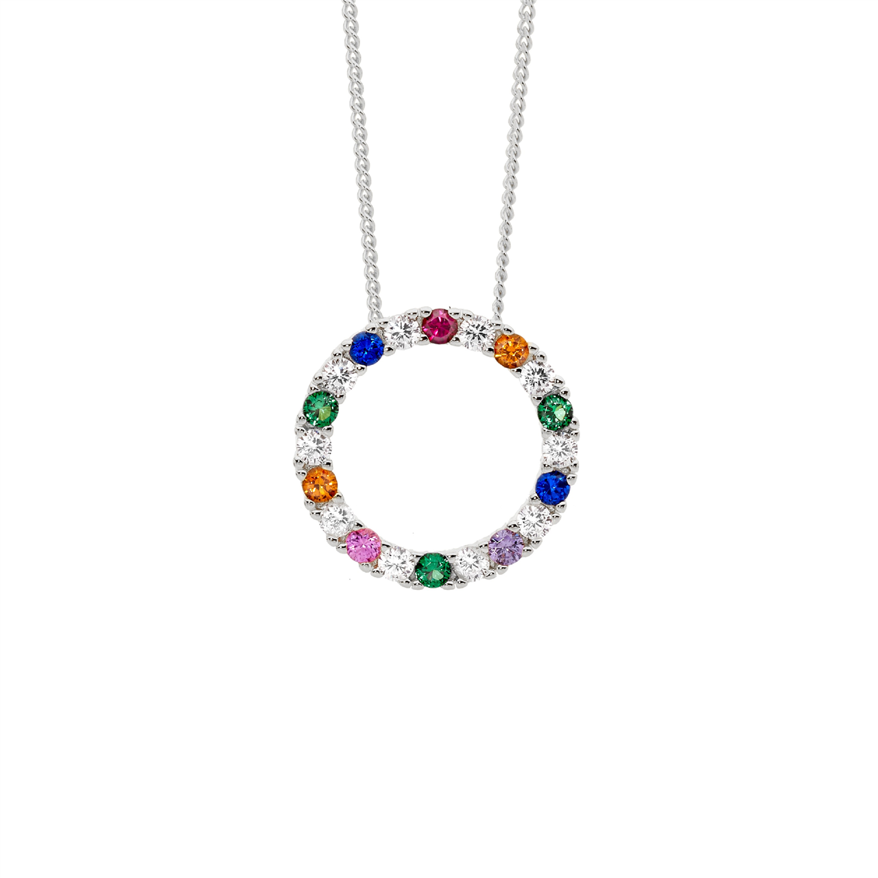 Ss Wh & Multi Colour Cz 16Mm Open Circle Pendant