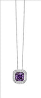 SS Amethyst Col. CZ Radiant Cut w/ WH CZ Claw Set Surround Pendant