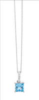 Sterling Silver Blue CZ Princess Cut Drop Pendant