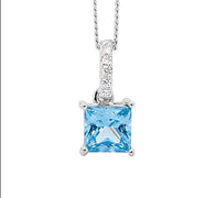 Sterling Silver Blue CZ Princess Cut Drop Pendant